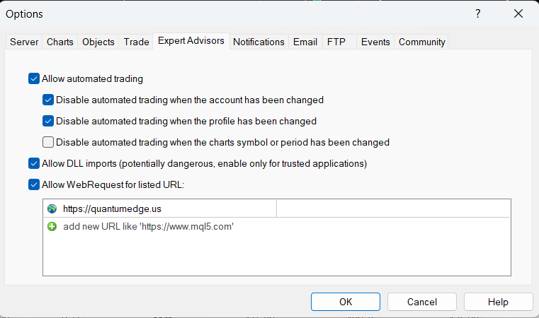 MT4 WebRequest Settings